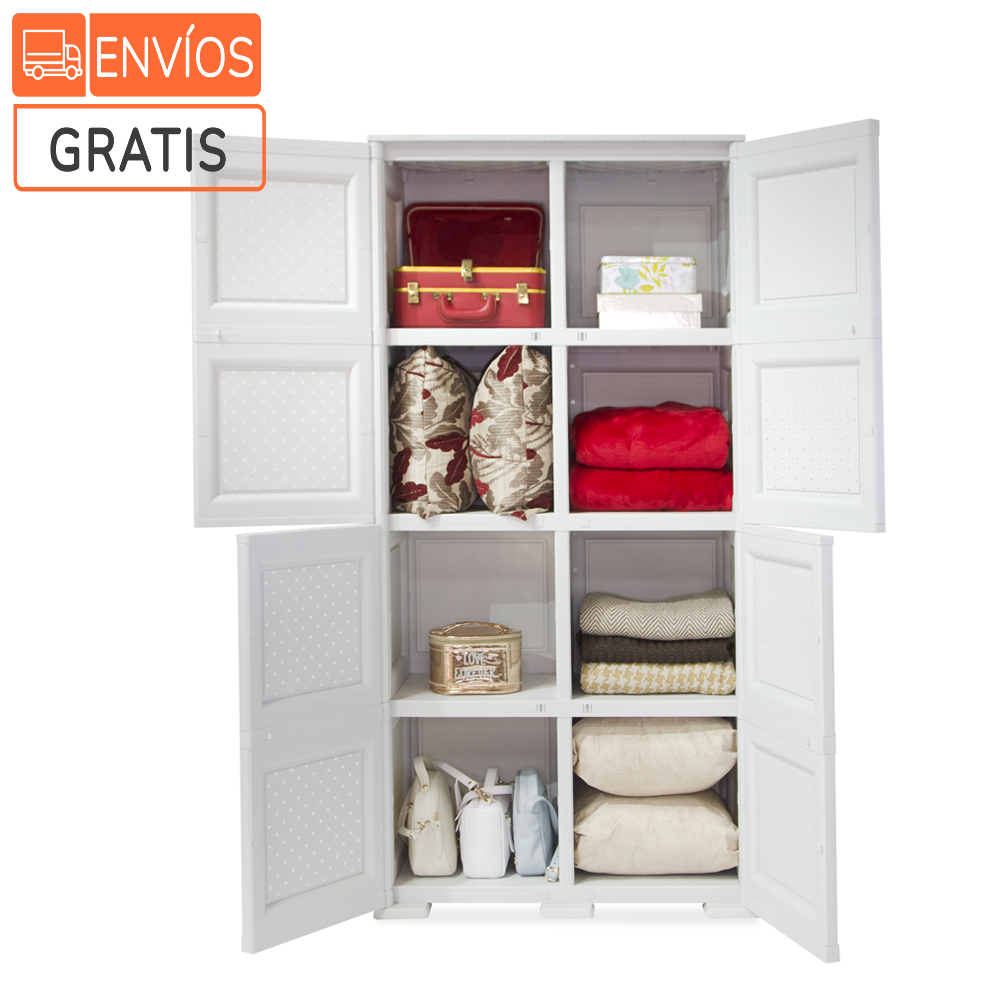 Mueble Organizador Elegance Rattan Da Vinci, Blanco Perla, Con Cuatro Puertas Batientes